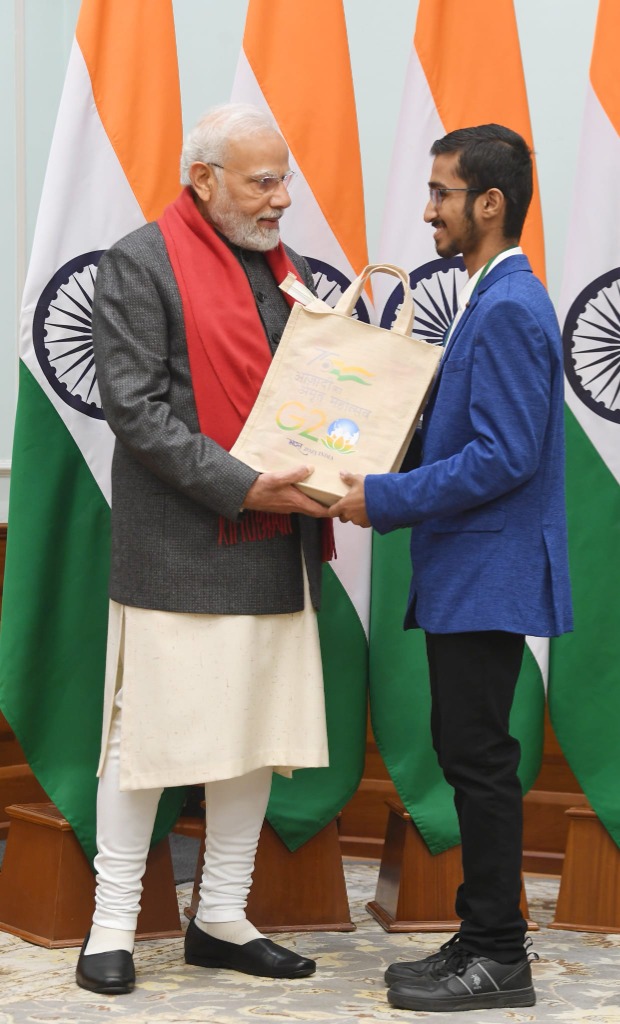 Receiving Bal Puraskar from PM Modi